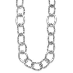 Sterling Silver Rhodium-plated Fancy Link with 2in ext. Necklace
