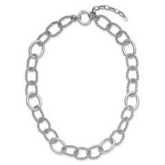 Sterling Silver Rhodium-plated Fancy Link with 2in ext. Necklace