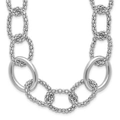 Sterling Silver Rhodium-plated Fancy Link with 2in ext. Necklace