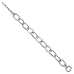 Sterling Silver Rhodium-plated Fancy Link with 1.5in ext. Bracelet