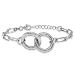 Sterling Silver Rhod-plated Fancy Link with 1.25in ext. Bracelet