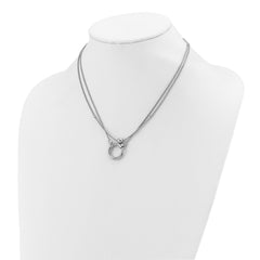 Sterling Silver Rh-plat 2-strand Beads/Circle 17in w/2in ext. Neck