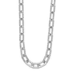 Sterling Silver Rh-plat Polish/Hammered Fancy w/2in ext. Necklace