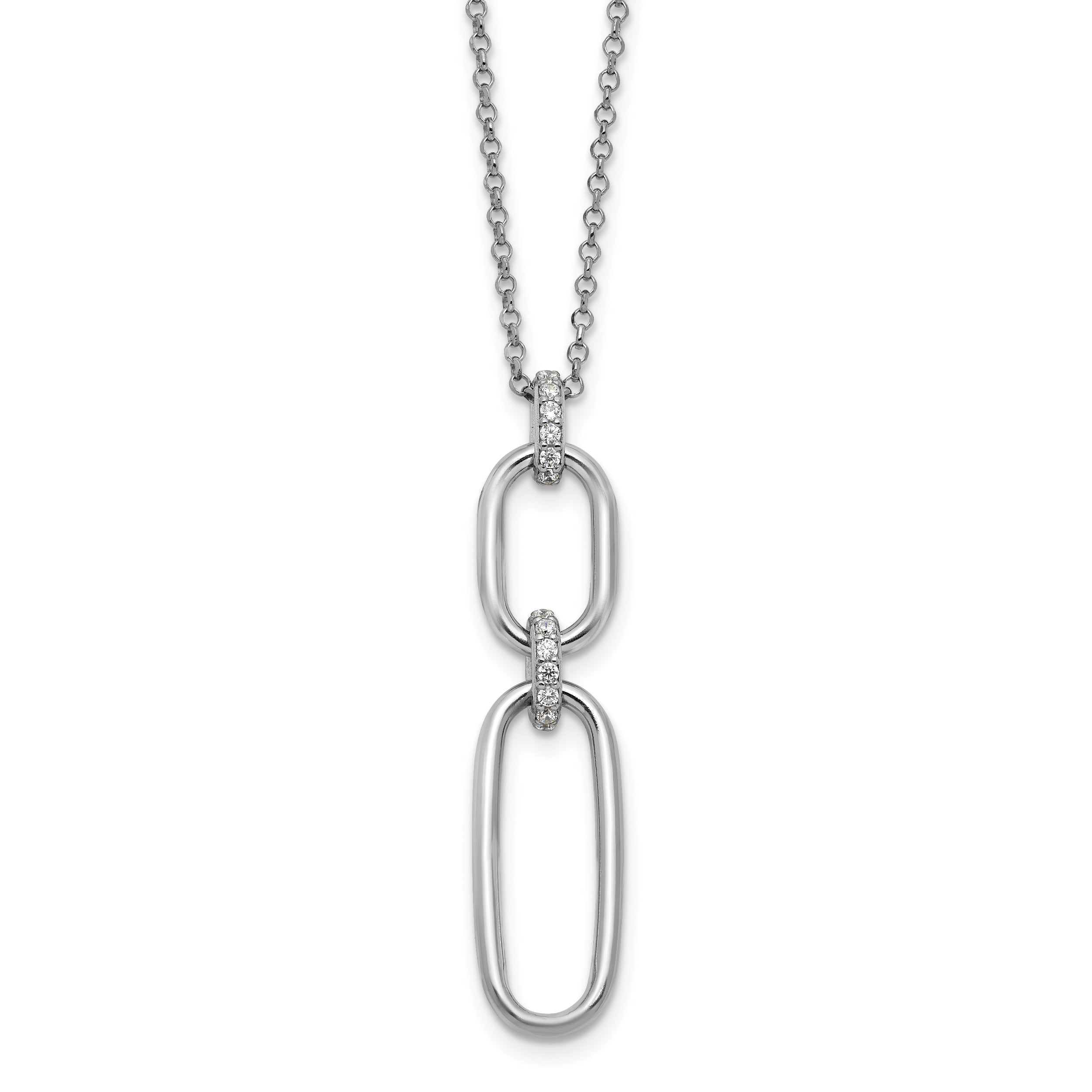 Sterling SilverRhodium-Rhodium-Plated Polished CZ with 2in ext. Necklace