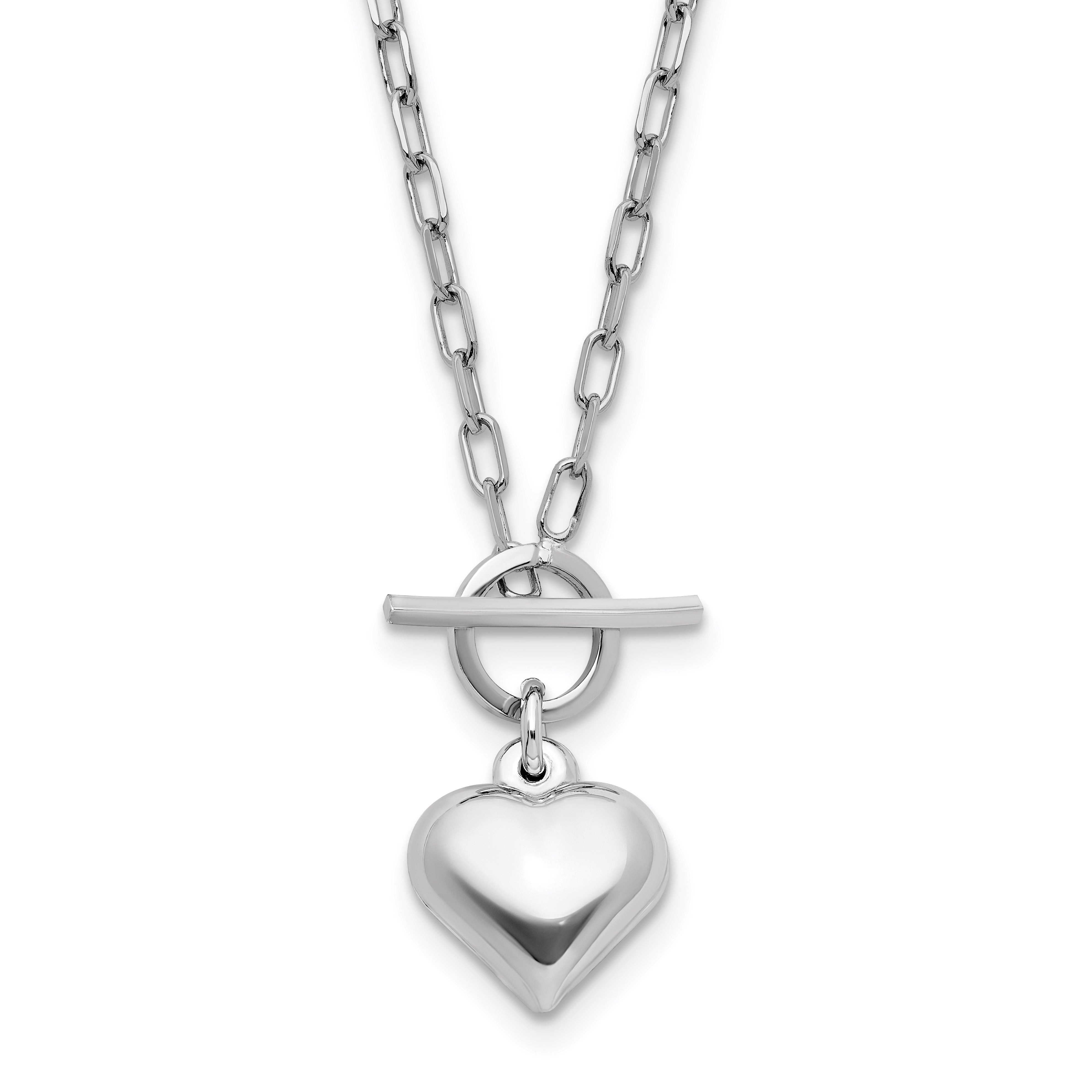 Sterling Silver Rhodium-Rhodium-Plated Polished Heart Toggle Necklace