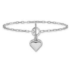 Sterling Silver Rhodium-plated Polished Heart Toggle Bracelet