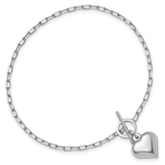 Sterling Silver Rhodium-plated Polished Heart Toggle Bracelet