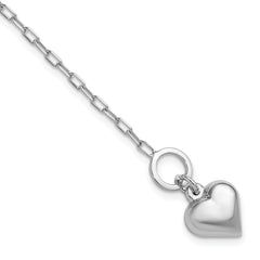 Sterling Silver Rhodium-plated Polished Heart Toggle Bracelet