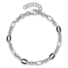 Sterling Silver Rhodium-plt w/Enamel Link with 1in ext. Bracelet