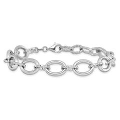 Sterling Silver Rhodium-plated Fancy Link with 1in ext. Bracelet