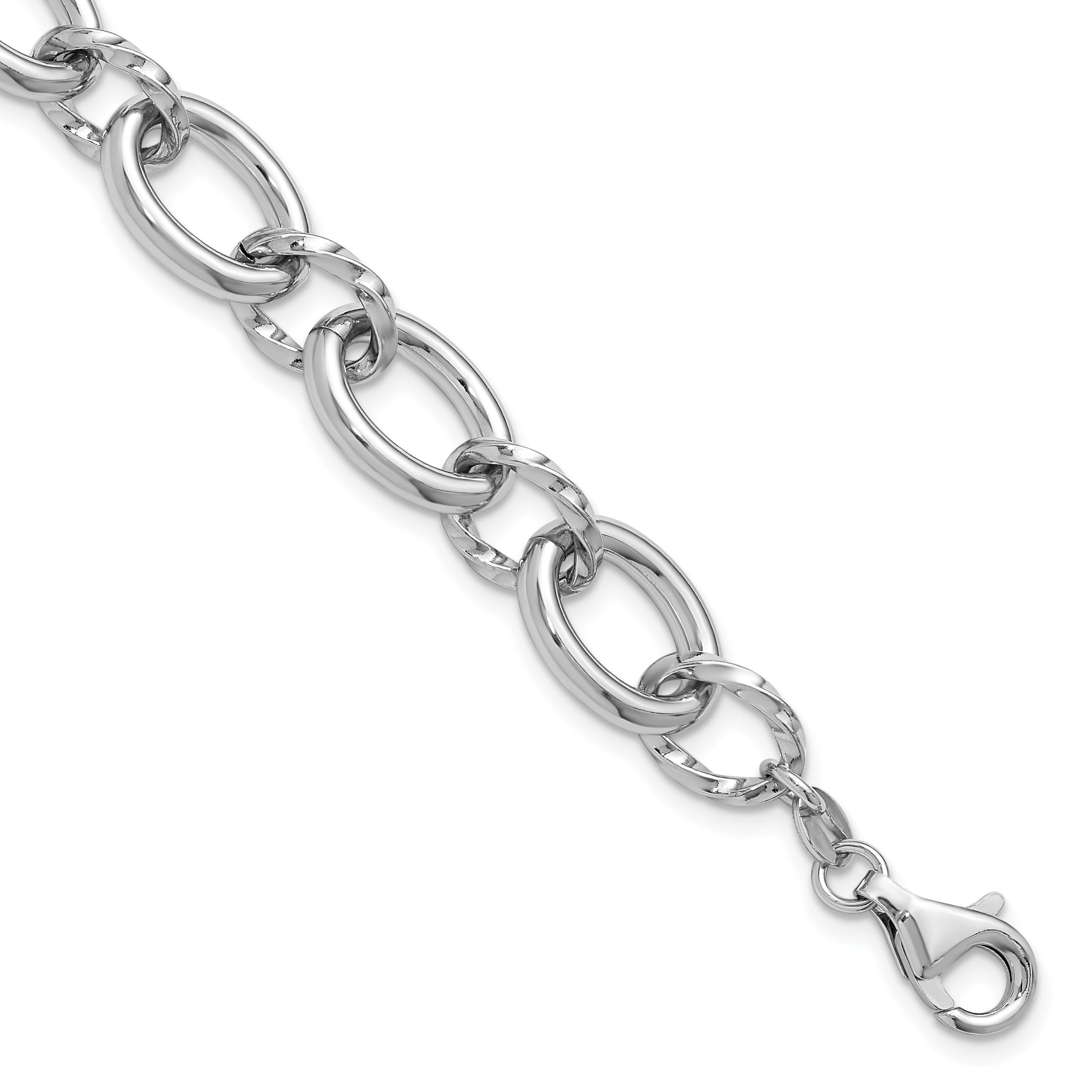 Sterling Silver Rhodium-plated Fancy Link with 1in ext. Bracelet