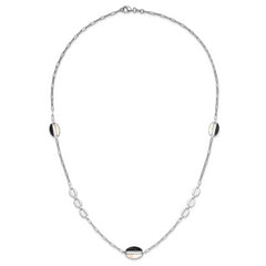 Sterling Silver Rhodium-plated Black and White MOP Necklace