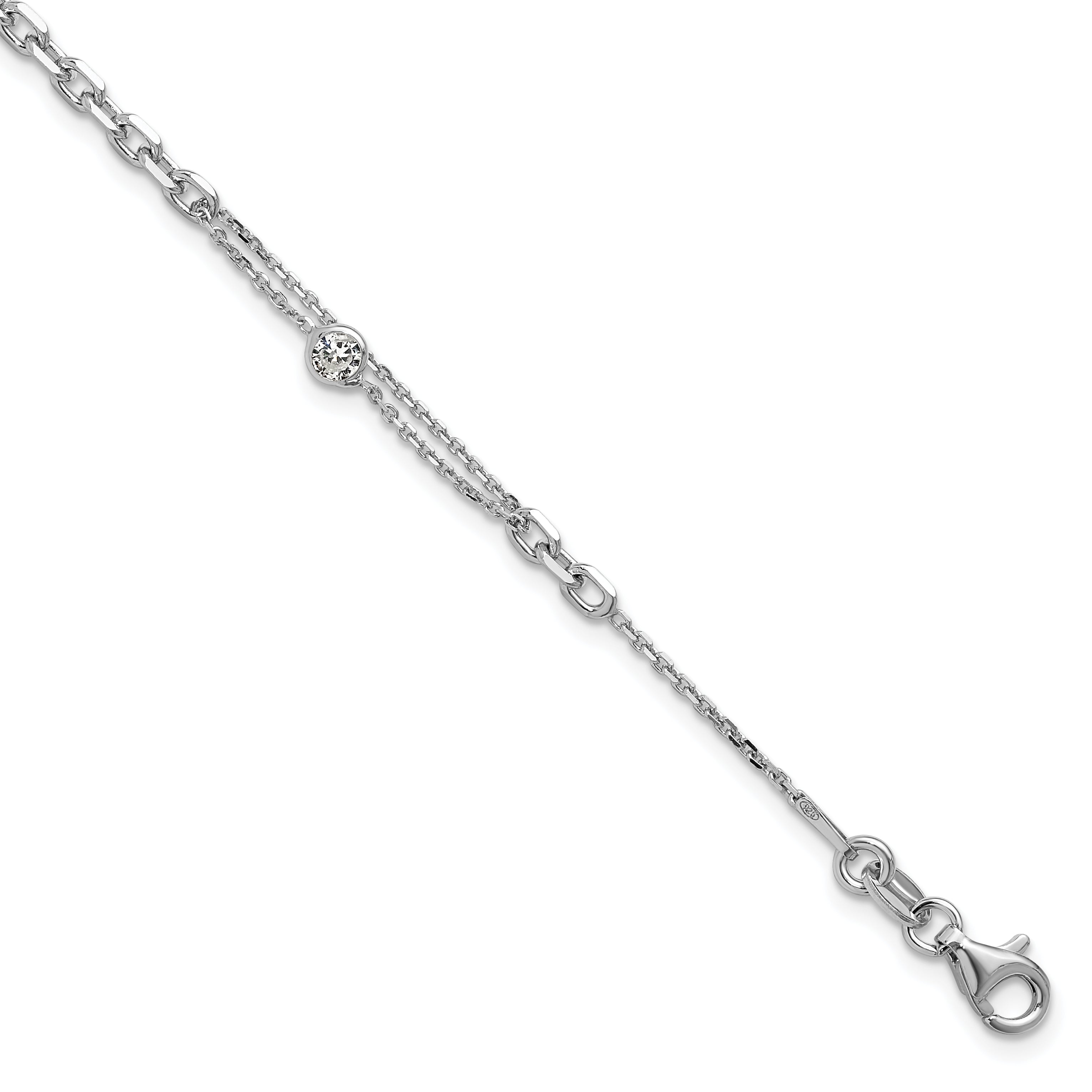 Sterling Silver Rhodium-plated CZ with 1in ext. Bracelet