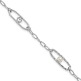 Sterling Silver Rh-plated CZ and Crystal Pearl w/1in ext. Bracelet