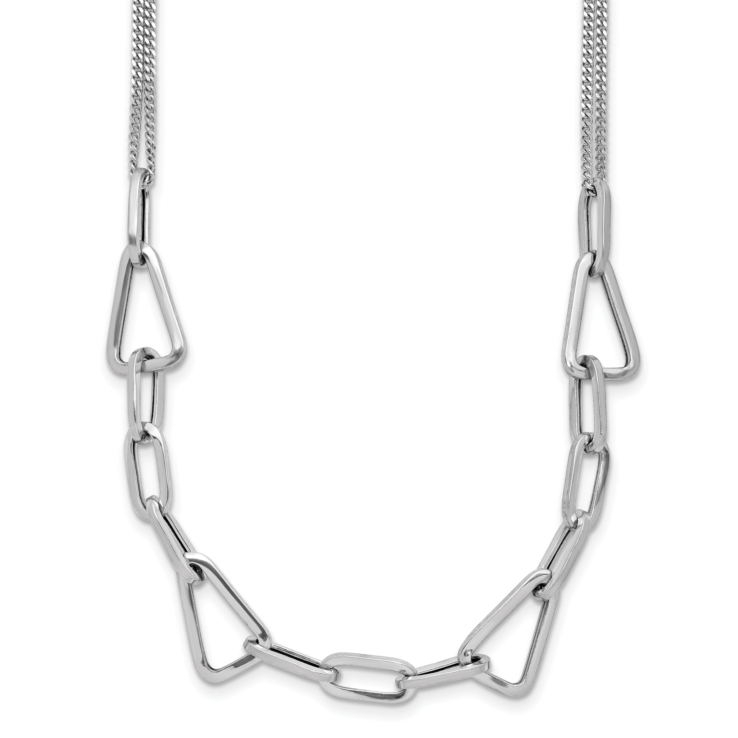 Sterling Silver RH-pl Pol. Geometric 2-strand w/2in ext. Necklace