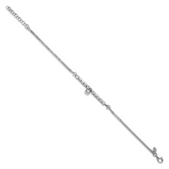 Sterling Silver RH-plat Pol. Fancy 2-strand w/1in ext. Bracelet