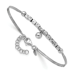 Sterling Silver RH-plat Pol. Fancy 2-strand w/1in ext. Bracelet