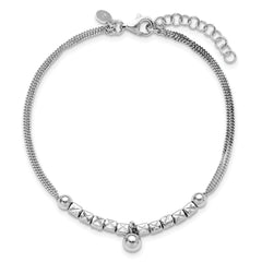 Sterling Silver RH-plat Pol. Fancy 2-strand w/1in ext. Bracelet