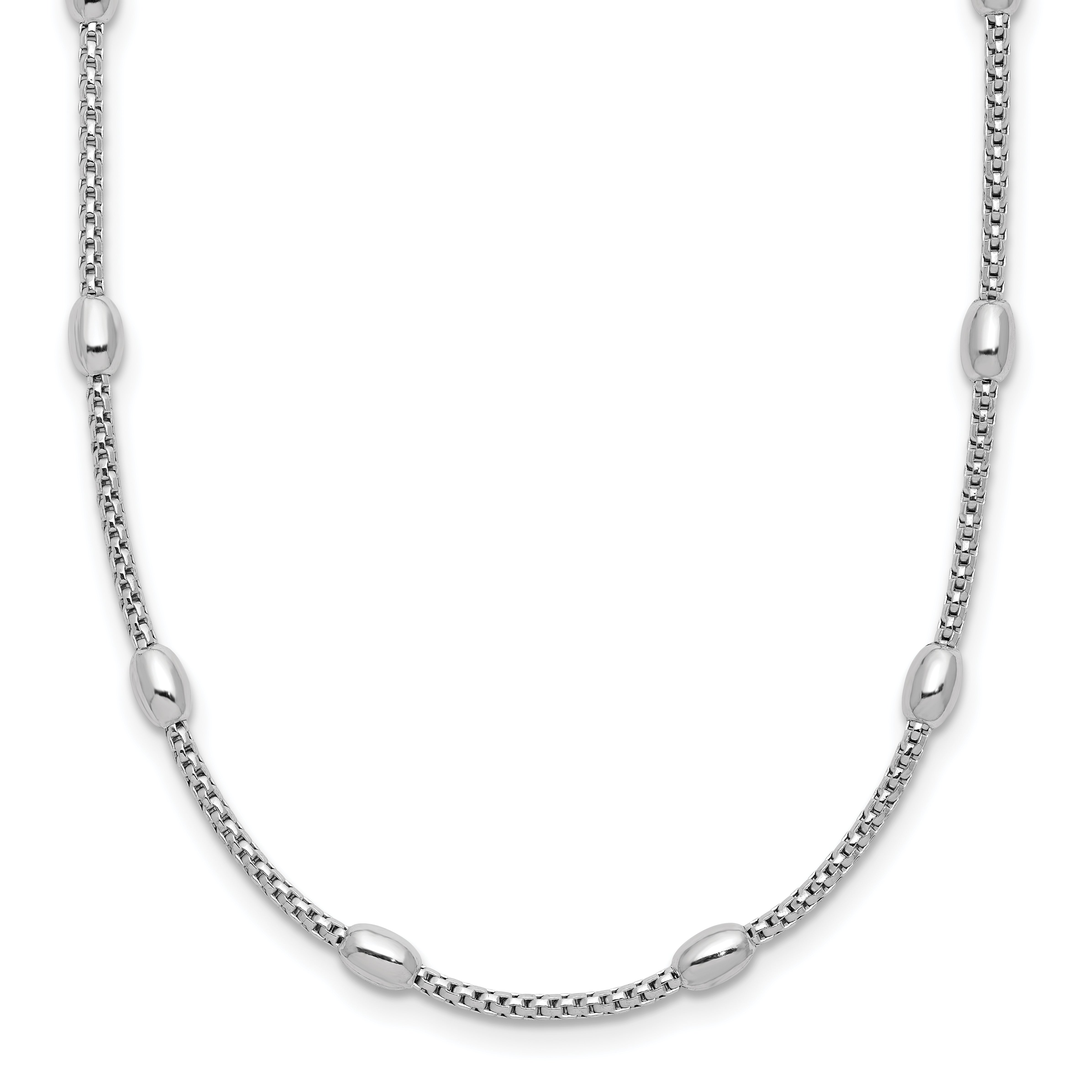 Sterling Silver RH-plated Fancy Bead w/2in ext. Necklace
