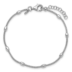 Sterling Silver RH-plated Fancy Bead w/1in ext. Bracelet
