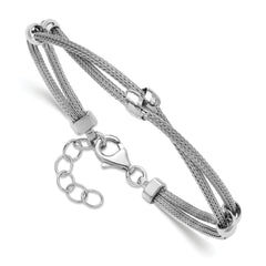 SS RH-plated Polished 2-strand Bead w/1in ext. Bracelet