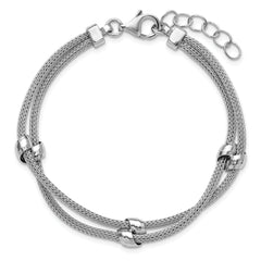SS RH-plated Polished 2-strand Bead w/1in ext. Bracelet