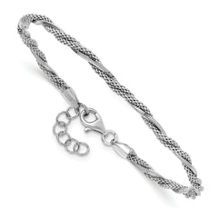 SS RH-plated Polish/Texture Braided w/ .75in ext. Bracelet
