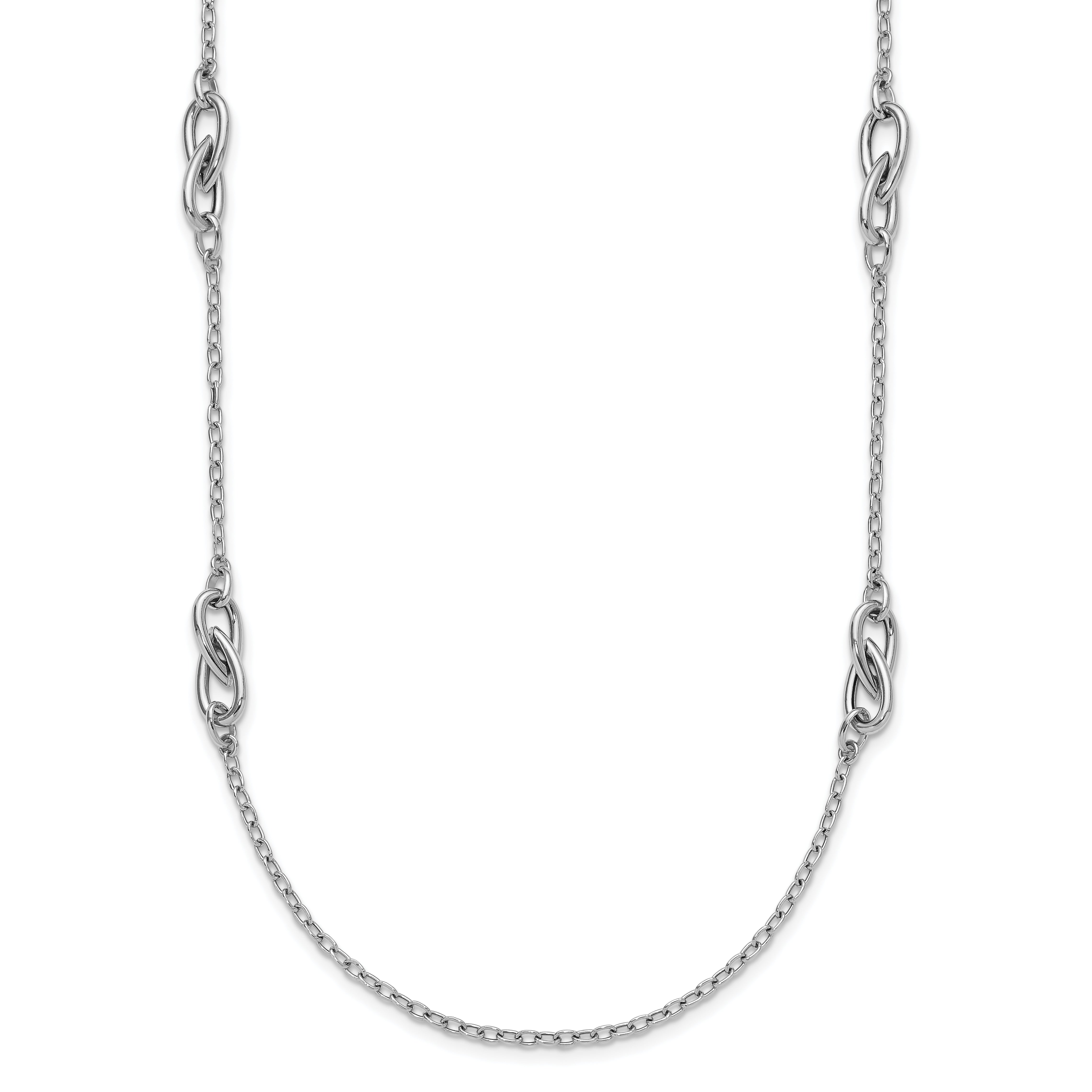 Sterling Silver RH-plate Polish Fancy Link w/2in ext. Necklace