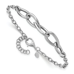 Sterling Silver RH-plate Polish Fancy Link w/ 1in ext. Bracelet