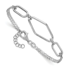 SS RH-plat Polish/Dia-cut Fancy 2-strand w/.75in ext. Bracelet