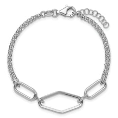 SS RH-plat Polish/Dia-cut Fancy 2-strand w/.75in ext. Bracelet