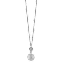 SS RH-plated CZ Polish/Grooved Circle w/2in ext. Necklace