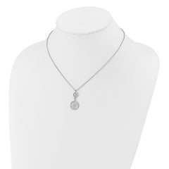 SS RH-plated CZ Polish/Grooved Circle w/2in ext. Necklace