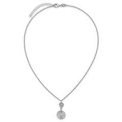 SS RH-plated CZ Polish/Grooved Circle w/2in ext. Necklace