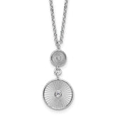 SS RH-plated CZ Polish/Grooved Circle w/2in ext. Necklace