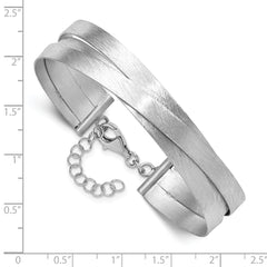 Sterling Silver RH-plate Scratch Finish w/Safety Clasp Bangle