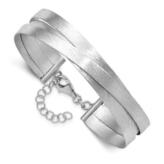 Sterling Silver RH-plate Scratch Finish w/Safety Clasp Bangle