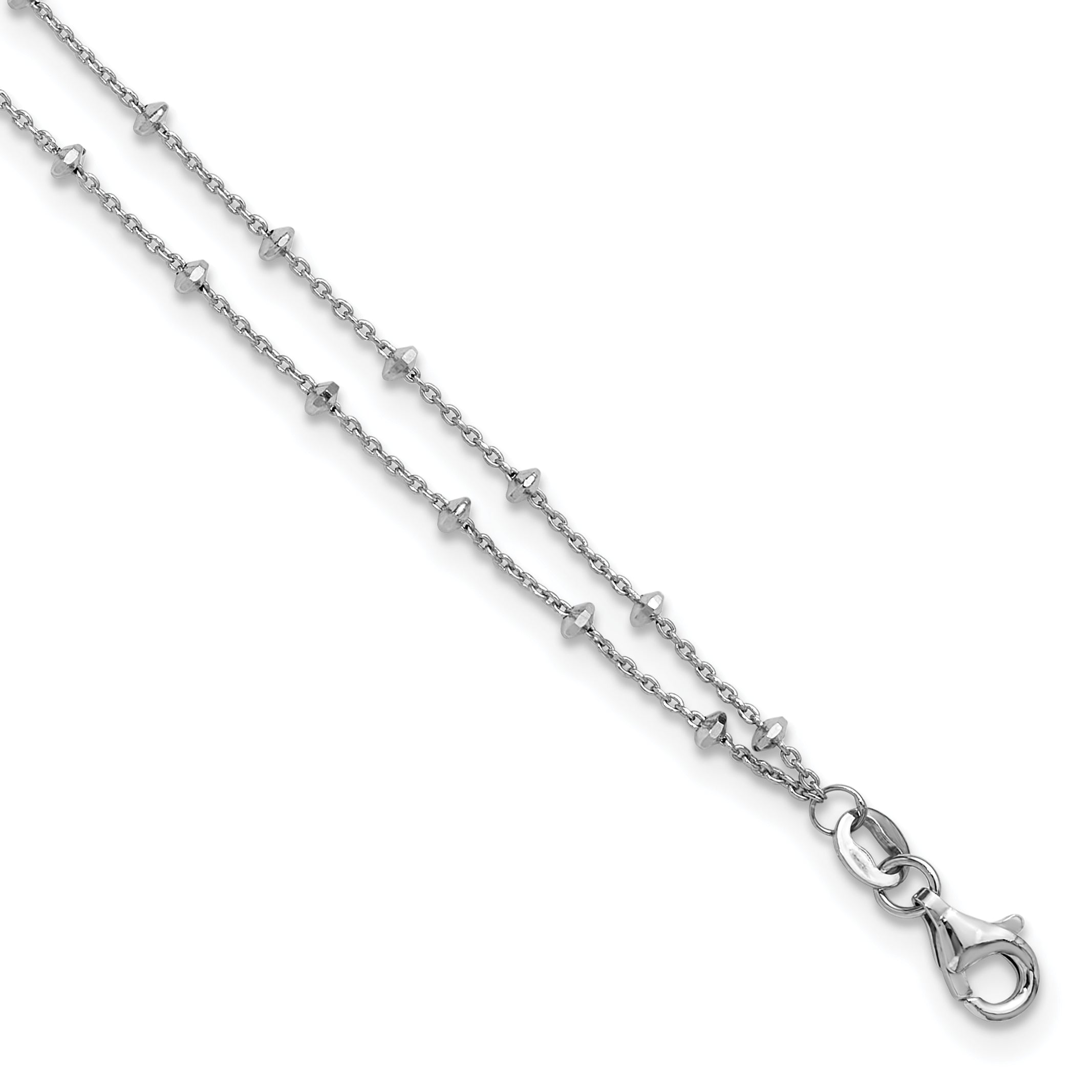 Sterling Silver Rhodium-plated 2-Strand Beaded 9 inch Plus 1 inch Extender - Total 10 inch Anklet