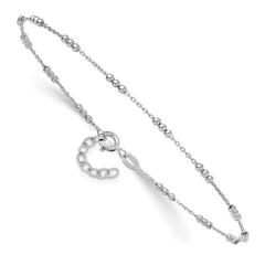 Sterling Silver Rhodium-plated Bead 9 inch Plus 1 inch Extender - Total 10 inch Anklet