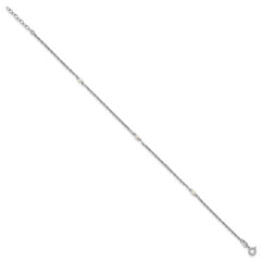 Sterling Silver Rhodium-plated Freshwater Cultured Pearl 9 inch Plus 1 inch Extender - Total 10 inch Anklet