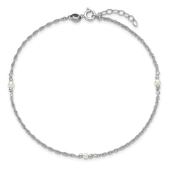 Sterling Silver Rhodium-plated Freshwater Cultured Pearl 9 inch Plus 1 inch Extender - Total 10 inch Anklet