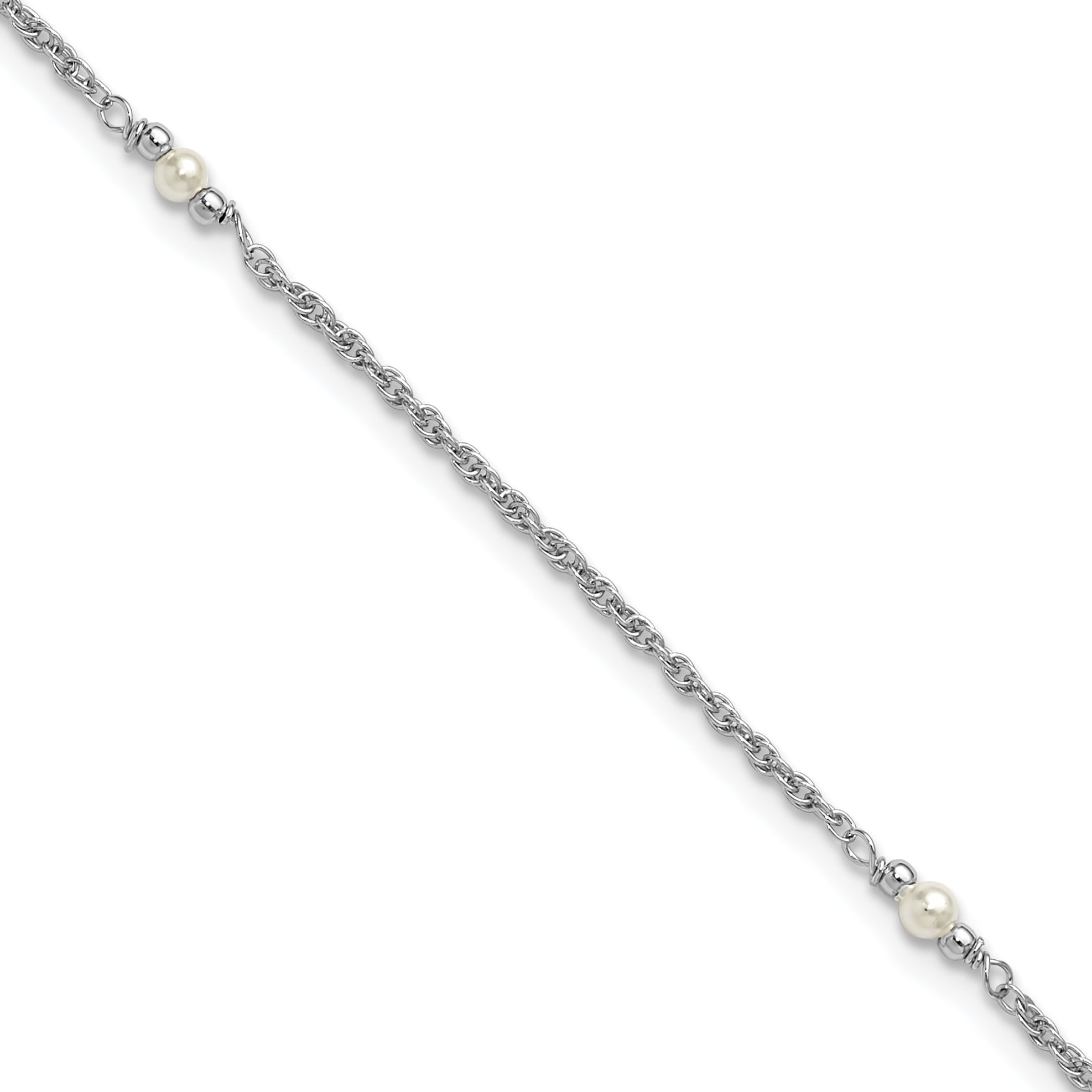 Sterling Silver Rhodium-plated Freshwater Cultured Pearl 9 inch Plus 1 inch Extender - Total 10 inch Anklet