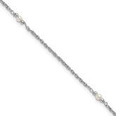 Sterling Silver Rhodium-plated Freshwater Cultured Pearl 9 inch Plus 1 inch Extender - Total 10 inch Anklet