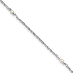Sterling Silver Rhodium-plated Freshwater Cultured Pearl 9 inch Plus 1 inch Extender - Total 10 inch Anklet