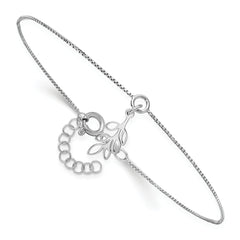 Sterling Silver Rhodium-plated Leaf Charm 9 inch Plus 1 inch Extender - Total 10 inch Anklet