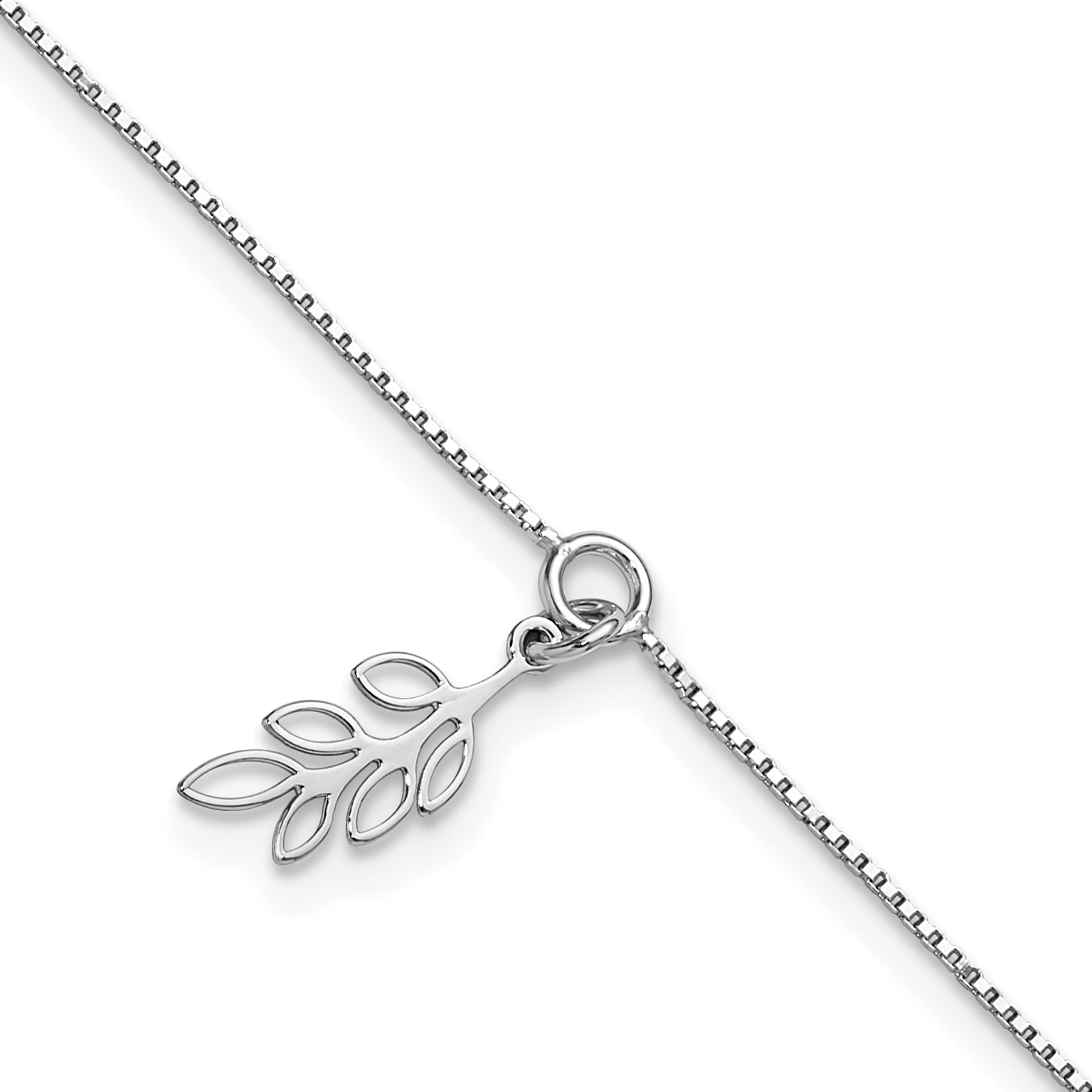 Sterling Silver Rhodium-plated Leaf Charm 9 inch Plus 1 inch Extender - Total 10 inch Anklet
