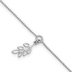 Sterling Silver Rhodium-plated Leaf Charm 9 inch Plus 1 inch Extender - Total 10 inch Anklet