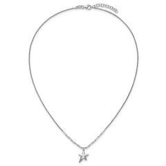 SS RH-plated Polished Star Pendant w/1.25in ext. Necklace
