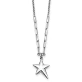 SS RH-plated Polished Star Pendant w/1.25in ext. Necklace