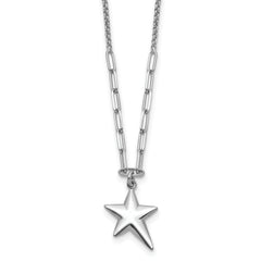 SS RH-plated Polished Star Pendant w/1.25in ext. Necklace